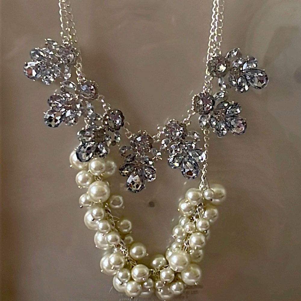 Saltwater Pearl, & Bling, two piece layered necklace set. Handmade
